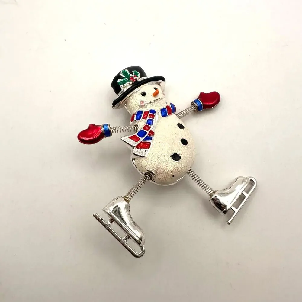 Vintage DANECRAFT Snowman Christmas Pin Enamel Brooch Xmas Holiday Retro